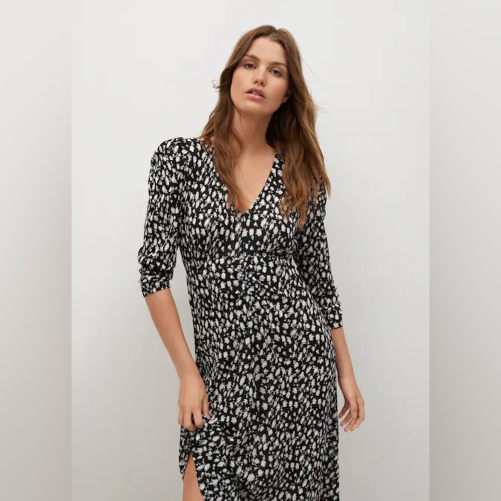 Mango Printed Textured Midi Dress